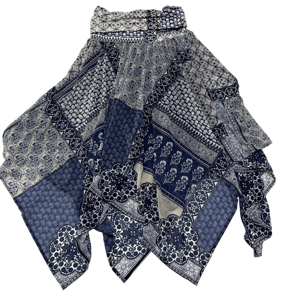 INC Patchwork Handkerchief Skirt PS Foldover Waist Blue Boho Fairycore Coasta - Picture 7 of 9
